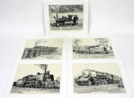 After A. Marshall. A collection of locomotive related prints, to include W.P. Plass number 7334 at Kharagpur January 1977, South Eastern Railway cc class 4-6-2 number 663 near Rajalukah, etc., prints, 49cm x 40cm.