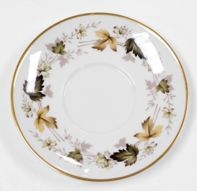 A Royal Doulton Larchmont pattern part dinner, tea and coffee service, comprising casserole dish and cover, pair of vegetable tureens and covers, meat platter, sauce boat on stand, eight dinner, dessert, soup and side plates, tea pot, bread plate, pair of - 2