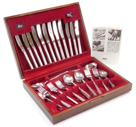 A Viners Love Story II pattern forty four piece canteen of stainless steel cutlery, with original paperwork, in a fitted case.