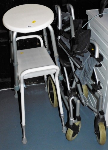 A Pro-tec folding wheelchair, various other mobility aids, etc. (a quantity)