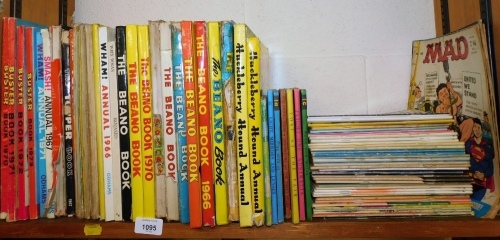 Various children's annuals, to include Beano, Buster, Smash, The Topper Book, Wham, etc. (1 shelf)