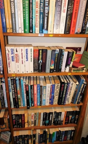 Various books, fiction, non fiction, hardbacks, paperbacks, Flora Britannica, Military Aircraft, U Boats, The Third Reich A Chronicle, etc. (1 bookcase)