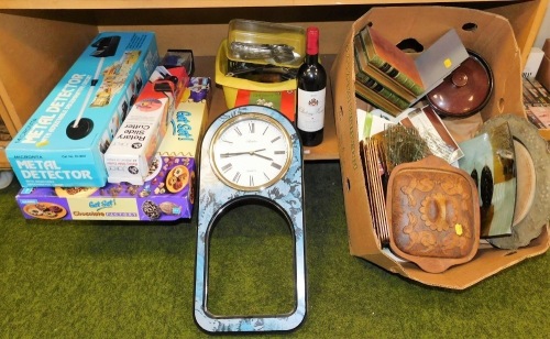 A bottle of Chateau Musar 2005, loose flatware, a Get Set chocolate factory making kit, Micronta metal detector, a Rotary slide cutter, other general household effects. (1 shelf)