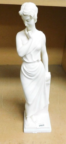 After G. Bessi. Standing classical female figure, resin on alabaster plinth, signed, 40cm high.