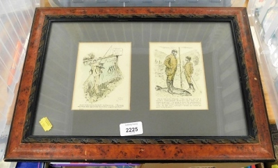 A pair of fishing related book plates, The Angler and Piscator, each 13cm x 10cm, contained in a single frame.