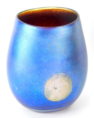 Siddy Langley (b 1955). A Moon Rise Studio glass vase, 1997, in iridescent colours, signed and dated, 20cm high.