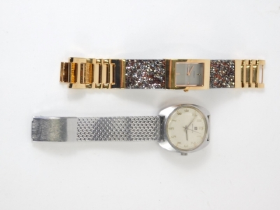 A gentleman's Zenith automatic wristwatch, with 3cm wide shaped dial and textured bracelet and a ladies Seksy fashion watch. (2) - 2