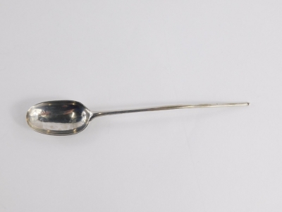 An 18thC Scottish provincial silver spoon, with slender stem and plain bowl maker BL, 16cm wide. - 2