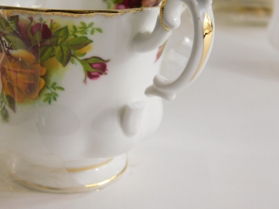 Auctioneer Announce: IN ORIGINAL BOX and circa 1962. A boxed Royal Albert Old Country Roses part tea service, to include serving plate, 21cm wide, cups, saucers, etc., printed marks beneath. (a quantity) - 3