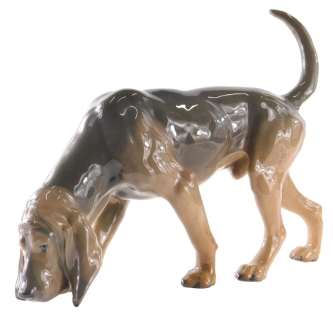 A Royal Copenhagen figure of a standing bloodhound sniffing, 24cm high.