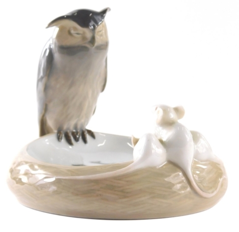 A Royal Copenhagen mouse and owl dish, 1050/610, 13cm high.