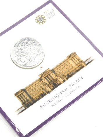 A Buckingham Palace fine silver £100 proof coin, in card and plastic wrapper.