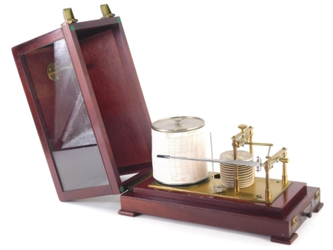 A 20thC Cassella barograph, in rectangular two part glazed case, on compressed feet, 18cm high.