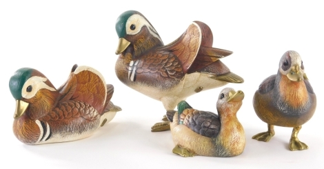 A group of Malevolti painted and brass duck ornaments, 13cm high, etc. (4)