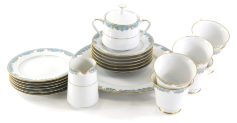 A Noritake Oberlin pattern part tea service, to include serving plate, 26cm dia, cups, saucers, lidded sugar bowl, etc. printed marks beneath. (a quantity)