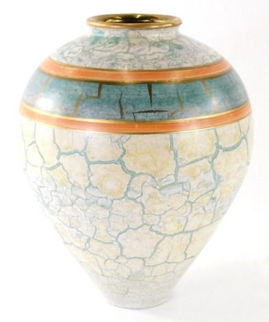 Tony Laverick (b1961). Studio pottery vase decorated in turquoise, signed beneath, 29cm high.