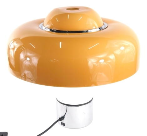 A Harveiluce Harvey Guzzini table lamp of mushroom form, with brown shade and cylindrical stem, modern electrical fitting, 34cm high. WARNING! This lot contains untested or unsafe electrical items. It is supplied for scrap or re-conditioning only. TRADE 