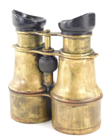 A pair of early 20thC HH and Son Liverpool binoculars, number 22462, in metal gilt coloured casing, with black eye pieces and adjuster, 15cm high.