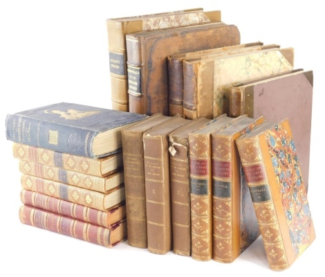 Various books, bindings, leather marble bindings, etc., Johnson the Fairfax Correspondence volumes 1 and 2 in red leather boards, Grego (Joseph) History Of Parliamentary Elections in the Old Days, other leather bindings, Turner's Memories. (a quantity)