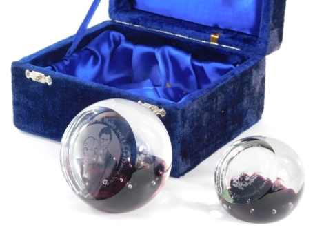 A boxed Caithness limited edition paperweight, Royal Portrait number 429 of 750, another duet regarding Prince of Wales and Lady Diana Spencer with fitted case, 19cm wide.