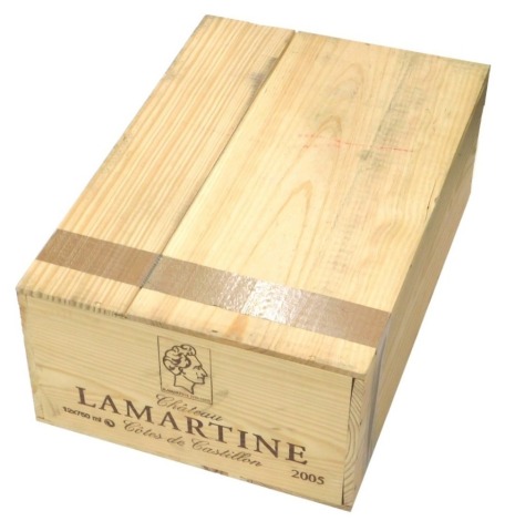 Wine, Chateau Lamartine Cotes De Caslillon 2005, in unopened pine case. (12 bottles)