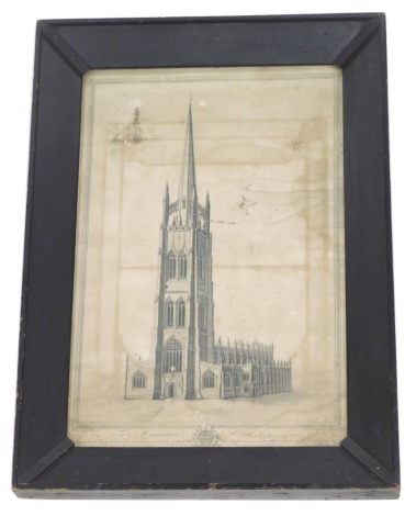 After Milcockson and Basire. To Maximilian Cerjat Esq, South West View of the Steeple and Church Louth, engraving, 64cm x 37cm.