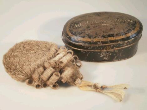 A barristers wig in a 19thC painted tin box