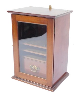 A Victorian mahogany smoker's cabinet, with out swept pediment above a glazed door enclosing two sliding shelves and a single drawer, 32cm high, 23cm wide, 17cm deep. - 4