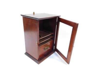 A Victorian mahogany smoker's cabinet, with out swept pediment above a glazed door enclosing two sliding shelves and a single drawer, 32cm high, 23cm wide, 17cm deep. - 6