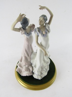 A Lladro porcelain figure group of two flamenco dancers, no 5601, printed and painted marks, on a gold painted base, 30cm high. - 4