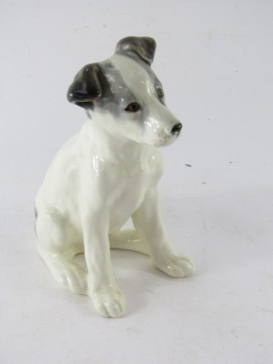 A USSR Konakova porcelain figure of a seated dog, on a white glazed ground with grey spotting, printed marks, 20cm high. - 3