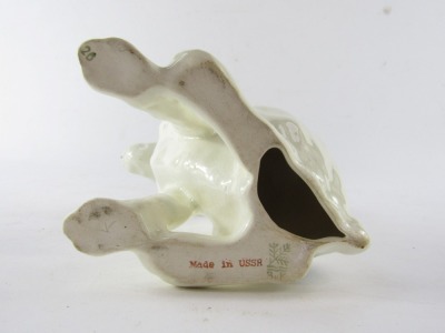 A USSR Konakova porcelain figure of a seated dog, on a white glazed ground with grey spotting, printed marks, 20cm high. - 4