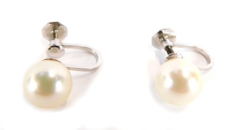 A pair of Ciro 9ct white gold earrings, each with cultured pearl, on screw backs, 2.8g all in.