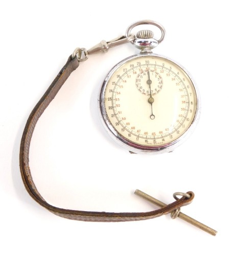 A military stop watch, the white enamelled dial marked FAB SUISSE, in a chrome plated case, with military arrows, marked T.P 1/10 GW4709, 4.5cm diameter.