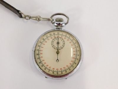 A military stop watch, the white enamelled dial marked FAB SUISSE, in a chrome plated case, with military arrows, marked T.P 1/10 GW4709, 4.5cm diameter. - 2