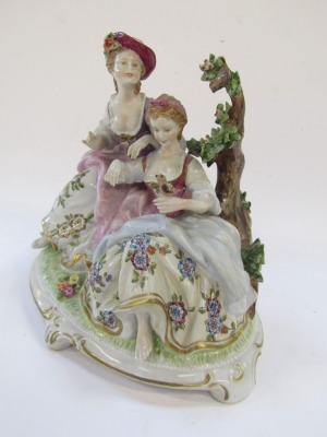 An Unterweissbach porcelain figure group, depicting two ladies with trees and flowers, No 8289A, 1885, printed mark, 20cm high. - 2