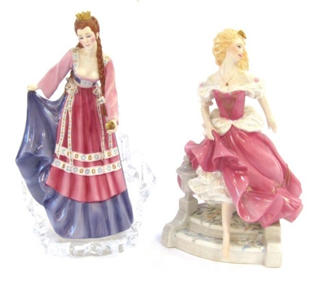 Two Franklin Mint porcelain figures, comprising Cinderella and Princess of The Glass Mountain, 25cm high and 28cm high respectively.