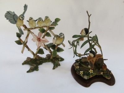 Two Country Artist figure groups, comprising The Collector's Guild Blue Tit group on branch, No 04040, 32cm high, and The Reflections of Spring, No 04909, 28cm high, boxed. - 3