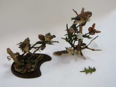 Two Country Artist figure groups, comprising Autumn Gathering, 04907, 16cm high, and Goldfinch of Woodland Glade, 04161, 23cm high, boxed. (AF) - 2