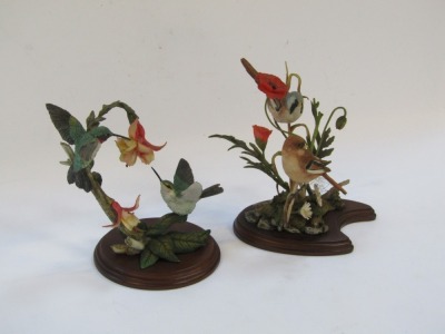 Two Country Artist figure groups, comprising Ruby Throated Hummingbirds with Fuchsias, 20cm high, and Summer Rendezvous, No 4095, 22cm high, boxed. - 2