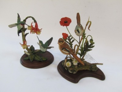 Two Country Artist figure groups, comprising Ruby Throated Hummingbirds with Fuchsias, 20cm high, and Summer Rendezvous, No 4095, 22cm high, boxed. - 3