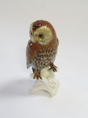 A Karl Ens porcelain figure of an owl, modelled perched on a branch, printed mark, 15cm high. - 4