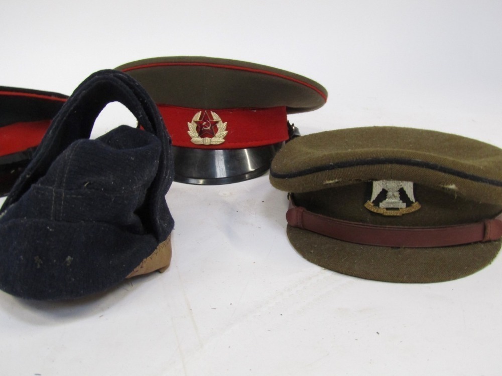 A group of Regimental and Military caps, to include HMS Raleigh, Soviet
