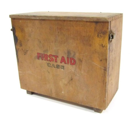 A 1940's/1950's First Aid case, with partial contents, 24cm high, 28cm wide, 13cm deep.