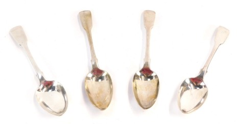 A set of four Victorian silver fiddle pattern table spoons, each bearing the initial D, London 1863, 5¼oz.