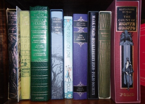 Folio Society. Comprising of the History of The Kings of Britain, Saki Short Stories, Sherlock Holmes, Dodie Smith I Capture The Castle, The Pursuit of Love, The Dukes Children, Huckleberry Finn, The Count of Monte Cristo and Barchester Towers. (9)