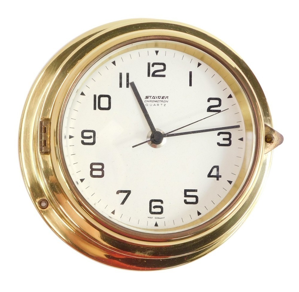A Staiger Chrometron West Germany brass cased ship's porthole wall