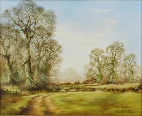 Tony Malton (British, 20thC). Autumn country landscape with farmstead, oil on canvas, signed, 39.5cm x 49.5cm.