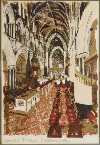 David Birtwhistle (British, b.1947). Worcester, limited edition print of the Cathedral, 120/200, signed, 56cm x 38cm.