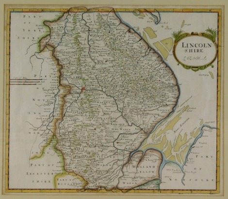 After Robert Morden (English, 1660-1703). Lincolnshire, hand coloured engraving, 37.5cm x 44.5cm.